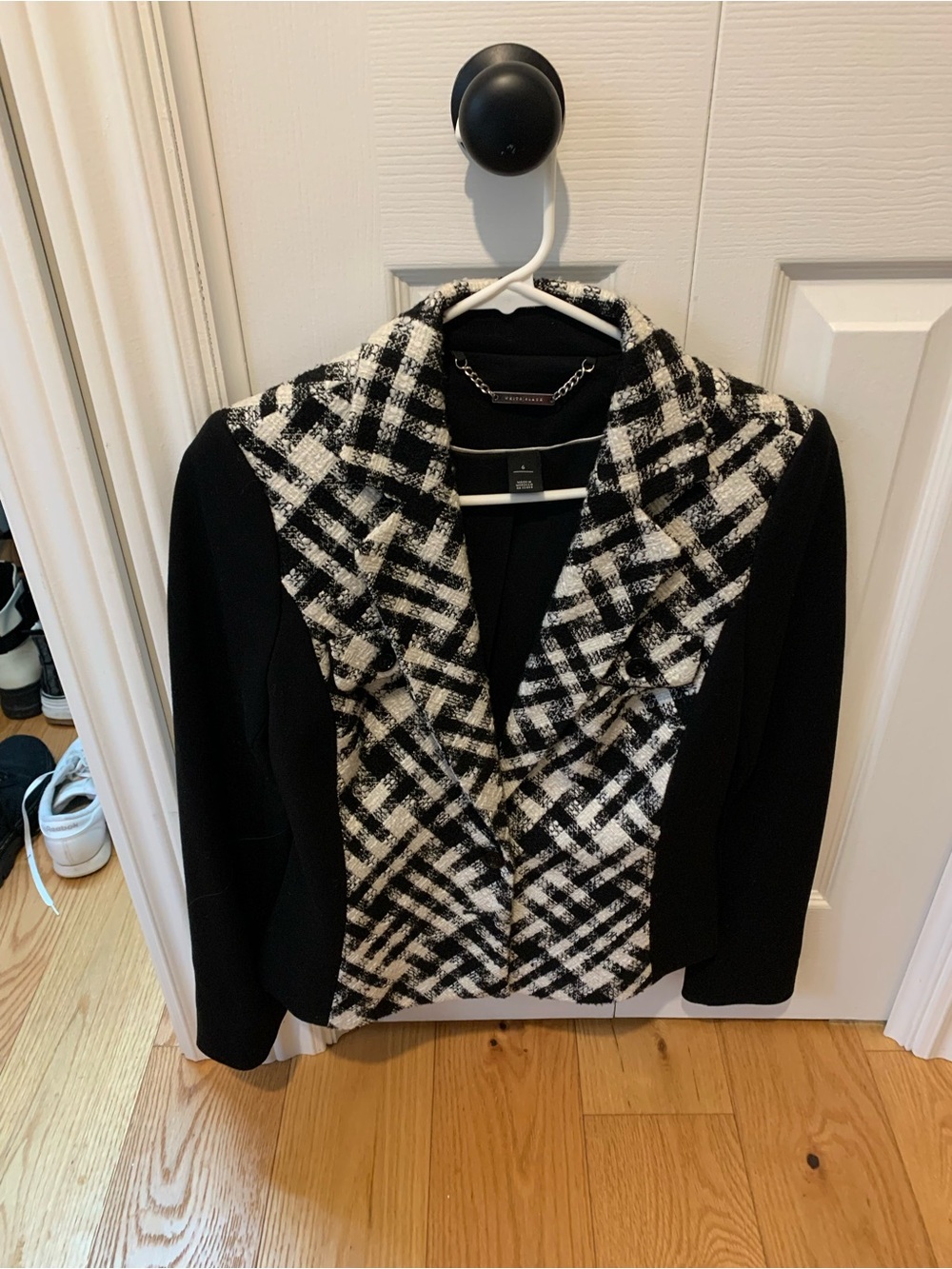 Black & White Plaid Cascade Front Women's Jacket